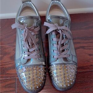 Christian Louboutin Metallic Silver Studded Sneakers
